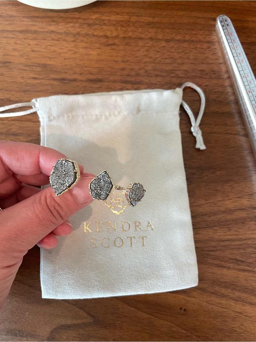 Kendra Scott Platinum Drusy Gold Naomi Ring M/L